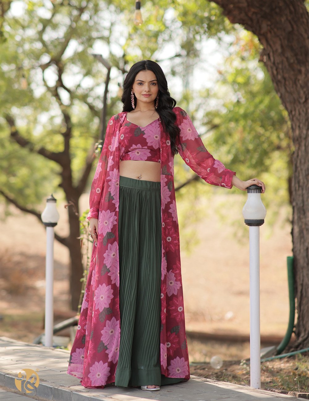 Rutvi White Organza Silk Floral Printed Three Piece Anarkali Suit