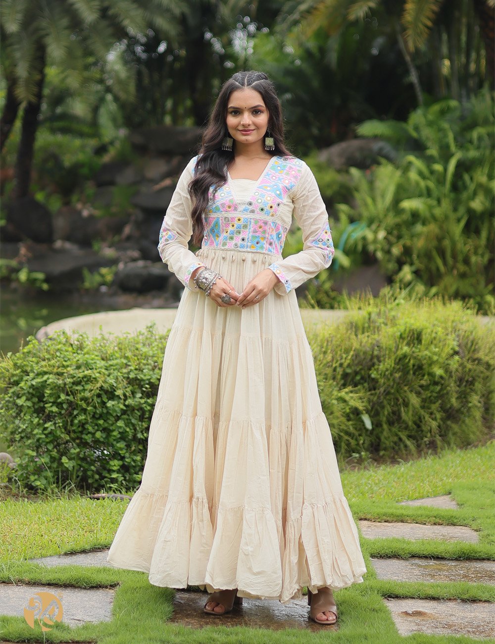 Exclusive Roman Silk Kurta Pant Set with Embroidery and Patchwork Dupatta